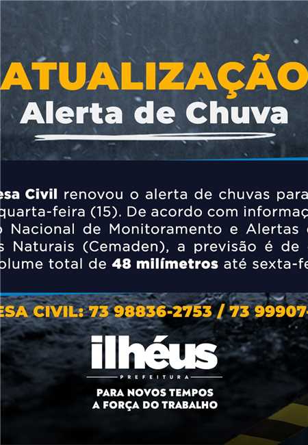 Prefeitura Municipal De Ilh Us Atualiza O Alerta De Chuva